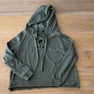 Design Lab Lord & Taylor Olive Lace-Up Sweatshirt